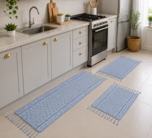 Kit Passadeira Para Cozinha De Tear 3 Peças Promoção Barato 42 Cm 1.2 M Azul