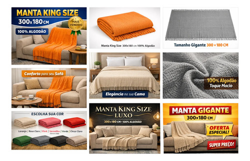 Manta Para Sofá Gigante 300x180 (king Size) Algodão Promoção - Imagem 4